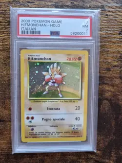2000 Pokemon ITALIAN Unlimited Base Set Hitmonchan Holo 7/102 PSA 7 Rare NM - Image 1