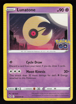 Lunatone Uncommon Psychic Normal Pokemon GO 034/078 LP - Image 1