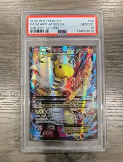 PSA 10 GEM MINT M Ampharos EX Full Art Pokemon Card 88/98 Ancient Origins - Image 1