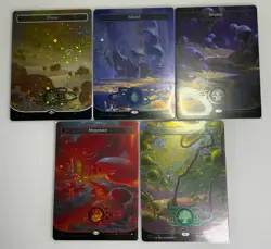 MTG Foil 5X Unfinity Galaxy Borderless Land Set - Plains, Island, Swamp + Magic - Image 1
