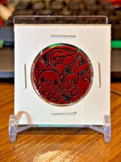 Pokemon TCG flip coin Snivy Tepig Oshawott mirror holo Red Frenzy theme deck - Image 1