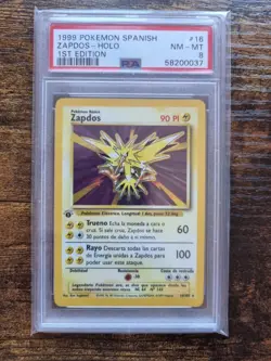 1999 Pokemon SPANISH 1st Edition Base Set Zapdos Holo 16/102 NM/MINT PSA 8 - Image 1