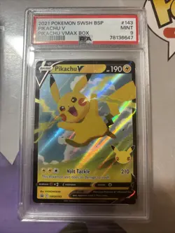 2021 POKEMON SWSH BLACK STAR PROMO PIKACHU VMAX BOX #143 PIKACHU V PSA 9 - Image 1