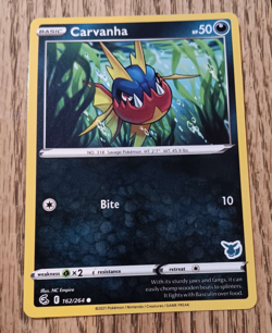 Pokemon TCG Card Carvanha 162/264 Dark Type 2021 - Image 1