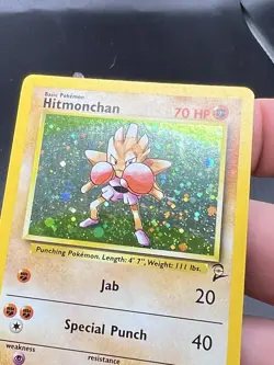 Pokemon TCG Hitmonchan Holo Rare Card 8/130 Base Set 2 SWIRL LP/NM ZB1 - Image 2