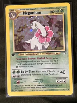 2000 Meganium 11/111 Neo Genesis 1st Edition Holo Rare Pokemon Card WOTC - Image 1