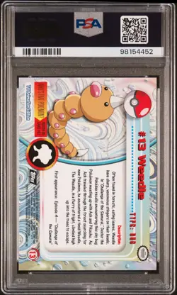 1999 Topps Pokemon T.V. Weedle #13 Black Logo PSA 10 (GEM MINT)! LOW POP! - Image 2