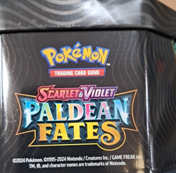 Pokemon TCG Scarlet & Violet Pladean Fates Tin-UNCHECKED-MAYBE CARD MISSING-USED - Image 3