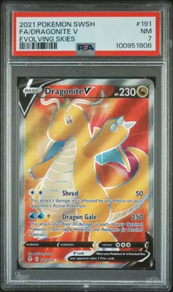 2021 POKEMON SWORD & SHIELD EVOLVING SKIES #191 FULL ART/DRAGONITE V PSA 7 - Image 1