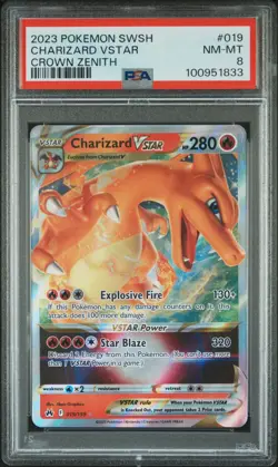 2023 POKEMON SWORD & SHIELD CROWN ZENITH #019 CHARIZARD VSTAR PSA 8 - Image 1