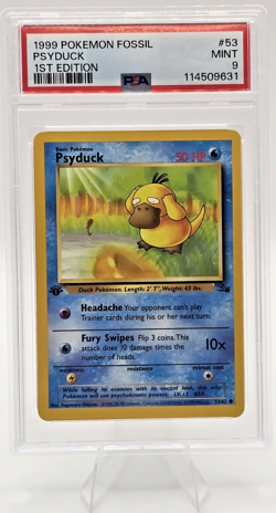 1999 Pokemon Fossil 1st Edition Psyduck #53 PSA 9 MINT! - Image 1