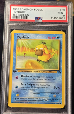 1999 Pokemon Fossil 1st Edition Psyduck #53 PSA 9 MINT! - Image 3