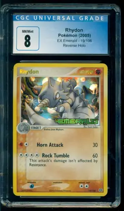 2005 Pokemon EX Emerald RHYDON #19 Reverse Holo CGC 8 NM/Mint - Image 1