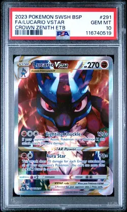 Pokemon Lucario VSTAR SWSH291 Crown Zenith ETB Promo Card PSA 10 Gem Mint - Image 1