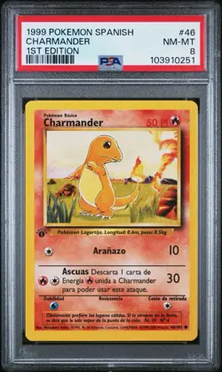 1999 POKEMON BASE SET SPANISH 1ST EDITION CHARMANDER #46 PSA 8 - Image 1