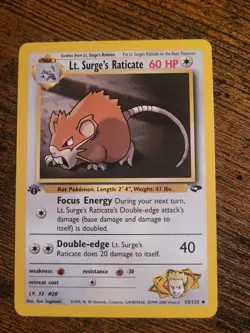 Pokemon - Lt. Surge's Raticate - 53/132 - Uncommon - 1st Edition - Gym Challenge - Image 1