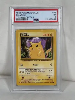1999 Pokemon TCG Base Set Pikachu Yellow Cheeks Card 58/103 PSA 7 NM - Image 1