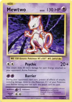 Mewtwo - 51/108 - Pokemon Evolutions XY Non-Holo Rare Card NM - Image 1