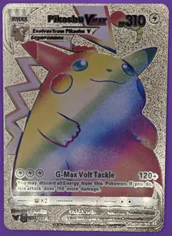 Pokemon Gold Foil Fan Art Card PIKACHU VMAX Gigantamax 310HP 044/185 - Image 1