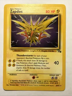 Zapdos 30/62 Fossil Non Holo Rare WotC 1999 Vintage Pokemon TCG Card NEAR MINT - Image 1
