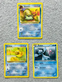 LOT Of 3 Pokemon Trading Cards Omanyte Frisllish Psyduck MP-LP - Image 1