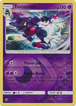 Pokemon - Toxicroak - 55/147 - Reverse Holo Rare - Burning Shadows - NM/M - Image 1
