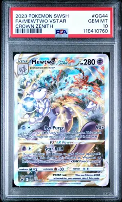 2023 POKEMON SWORD & SHIELD CROWN ZENITH #GG44 FULL ART/MEWTWO VSTAR PSA 10 - Image 1