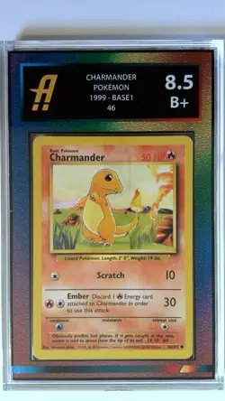 Pokemon Card Charmander Base Set Graded Ambr 8.5 Rainbow Matte - Image 1