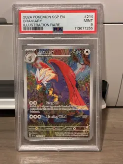 BRAVIARY #214 PSA 9 • 2024 POKEMON SSP EN-SURGING SPARKS ILLUSTRATION RARE - Image 1