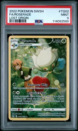 2022 POKEMON SWORD & SHIELD LOST ORIGIN #TG02 FULL ART/ROSERADE PSA MINT 9 - Image 1
