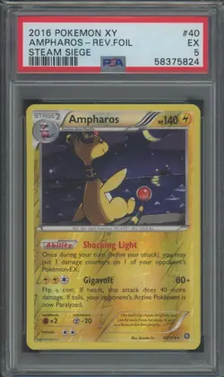 Pokemon TCG Ampharos 40/114 XY Steam Siege Reverse Foil PSA 5 - Image 1