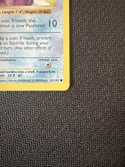 1999 1st Edition Squirtle 63/102 Common Pokemon TCG Base Set - Image 5