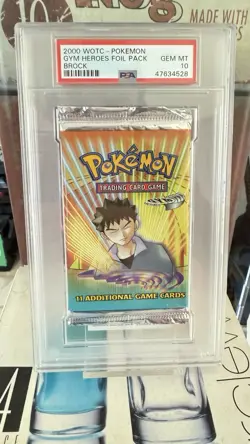 PSA 10 2000 Pokemon Gym Heroes Booster Pack Unlimited Brock Art Work - Image 1