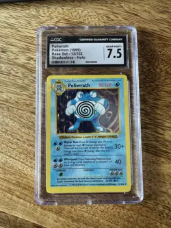 CGC 7.5 Poliwrath Holo 13/102 Shadowless Base Set 1999 Pokemon Card - Image 1