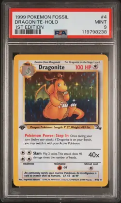 1999 Pokemon Fossil Dragonite 1st Edition Holo #4 PSA 9 Mint - Image 1