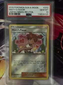 2019 POKEMON SUN & MOON UNIFIED MINDS #202 MISTY'S FAVOR-REVERSE FOIL PSA 10!!!! - Image 1