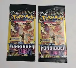 POKEMON Sun Moon FORBIDDEN LIGHT 3 Card Mini Booster Packs Lot Of 2 Sealed Packs - Image 1