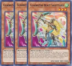 Yugioh Gladiator Beast Sagittarii x 3 - 1st Rare LP - Plus Free Holographic Card - Image 1