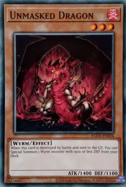 EGO1-EN016 UNMASKED DRAGON COMMON UNLIMITED EDITION YuGiOh CARD - Image 1