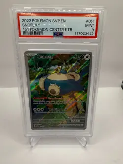2023 Pokemon Svp En-Sv Promo #051 Snorlax 151 Pokemon Center Etb PSA 9 - Image 1