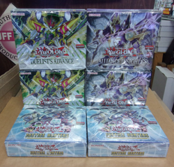 LOT OF (6) YU GI OH + ALLIANCE INSIGHT + JUSTICE HUNTERS + DUELIST'S BOOSTER BOX - Image 1