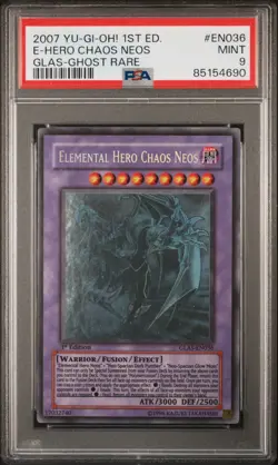 yugioh elemental hero chaos neos ghost rare PSA 9 1st edition (GLAS-EN036) - Image 1
