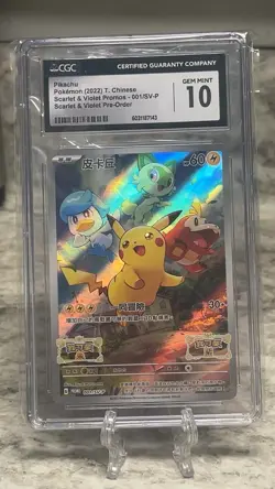 CGC 10 GEM MINT Pikachu 001/SV-P Promo Pokemon Card Scarlet & Violet - Image 1