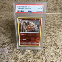 2022 Pokemon GO Charizard Reverse Foil Card PSA 8 NM-MT #010 - Image 1