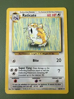 Pokemon TCG Raticate Card 40/102 Base Set WOTC Uncommon 1999 - Image 1