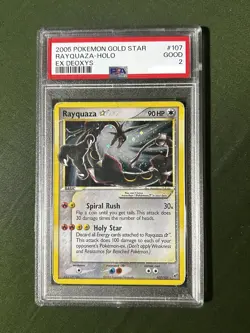[Perfect Swirl] Pokemon Rayquaza Gold Star EX Deoxys Holo Rare #107 PSA 2 - Image 1