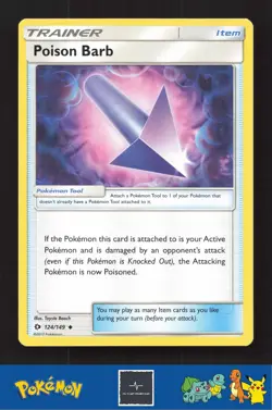2017 Pokemon SM Sun & Moon Base Set 124/149 Poison Barb - Image 1