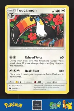 2017 Pokemon SM Sun & Moon Base Set 108/149 Toucannon - Image 1
