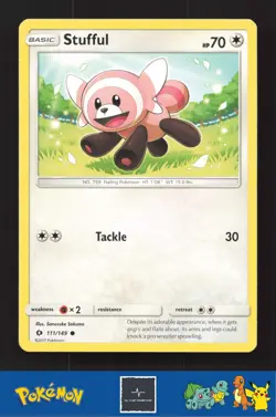 2017 Pokemon SM Sun & Moon Base Set 111/149 Stufful - Image 1