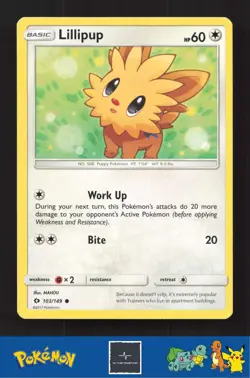 2017 Pokemon SM Sun & Moon Base Set 103/149 Lillipup - Image 1